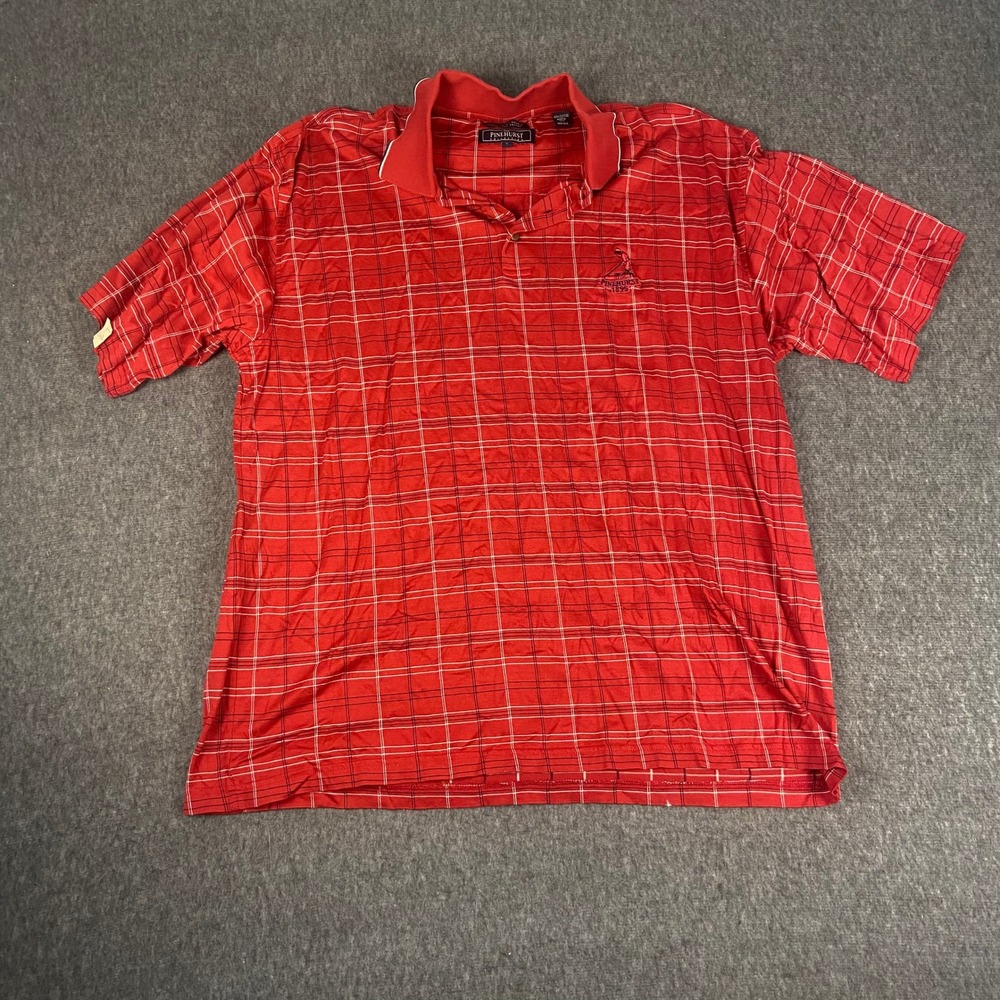 Pinehurst Collection Men's Red Plaid Golf Polo Shirt Large